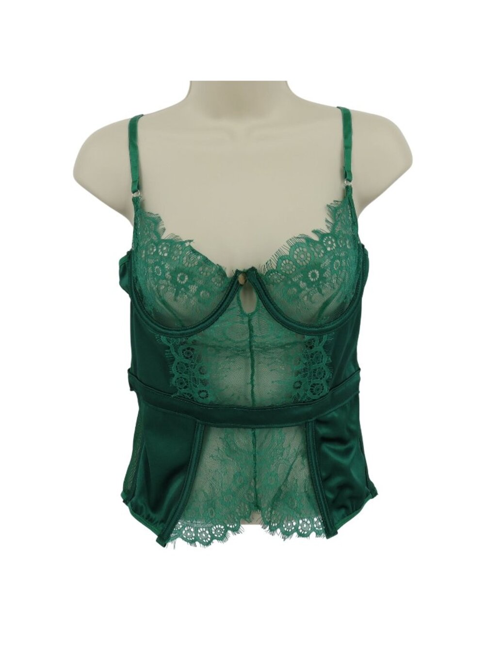 Lovely Lies Women S/M Small Medium Green Lace Mesh Boned Corset Tank Top Shirt